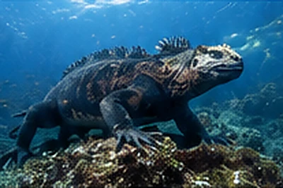 Marine iguana grazing underwater in Galapagos