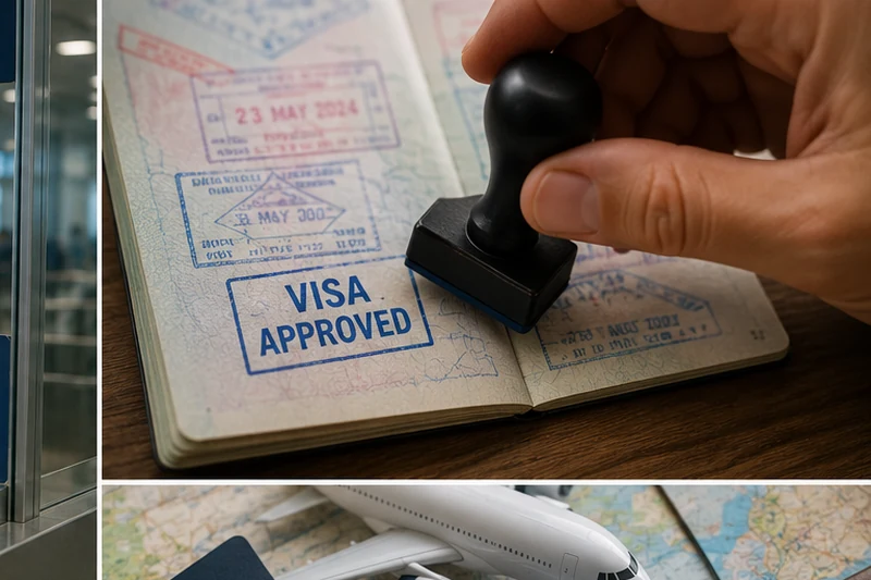 Passport being stamped for visa approval before international travel