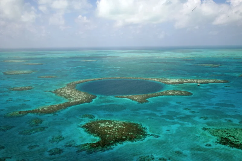 Aerial view of the Great Blue Hole in the Belize Barrier Reef